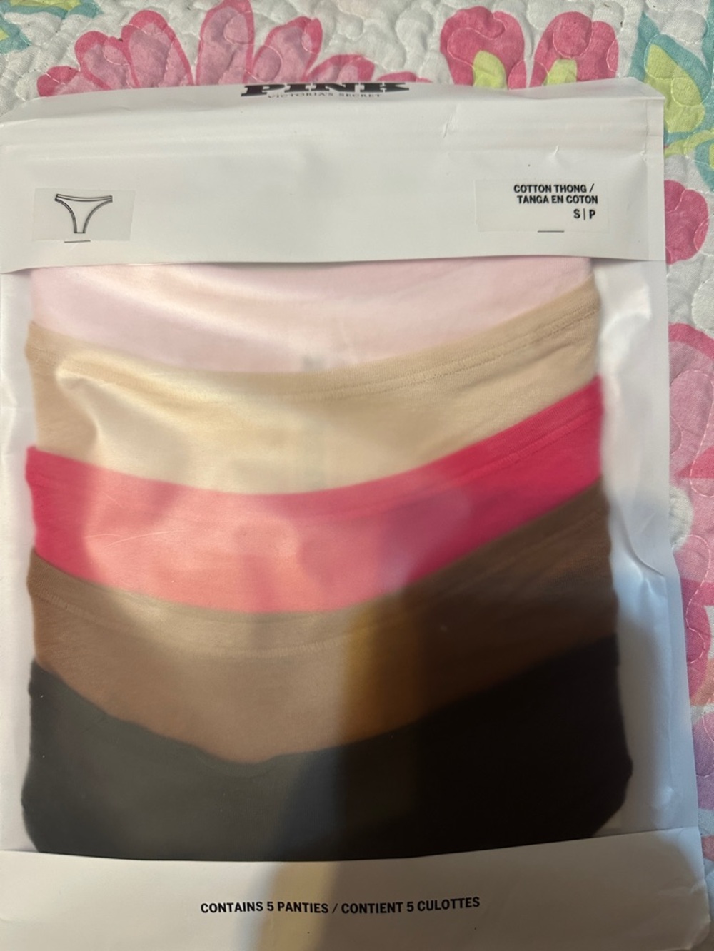 Pack of Cotton Thongs in Pink, Nude, Coral, Brown & Black